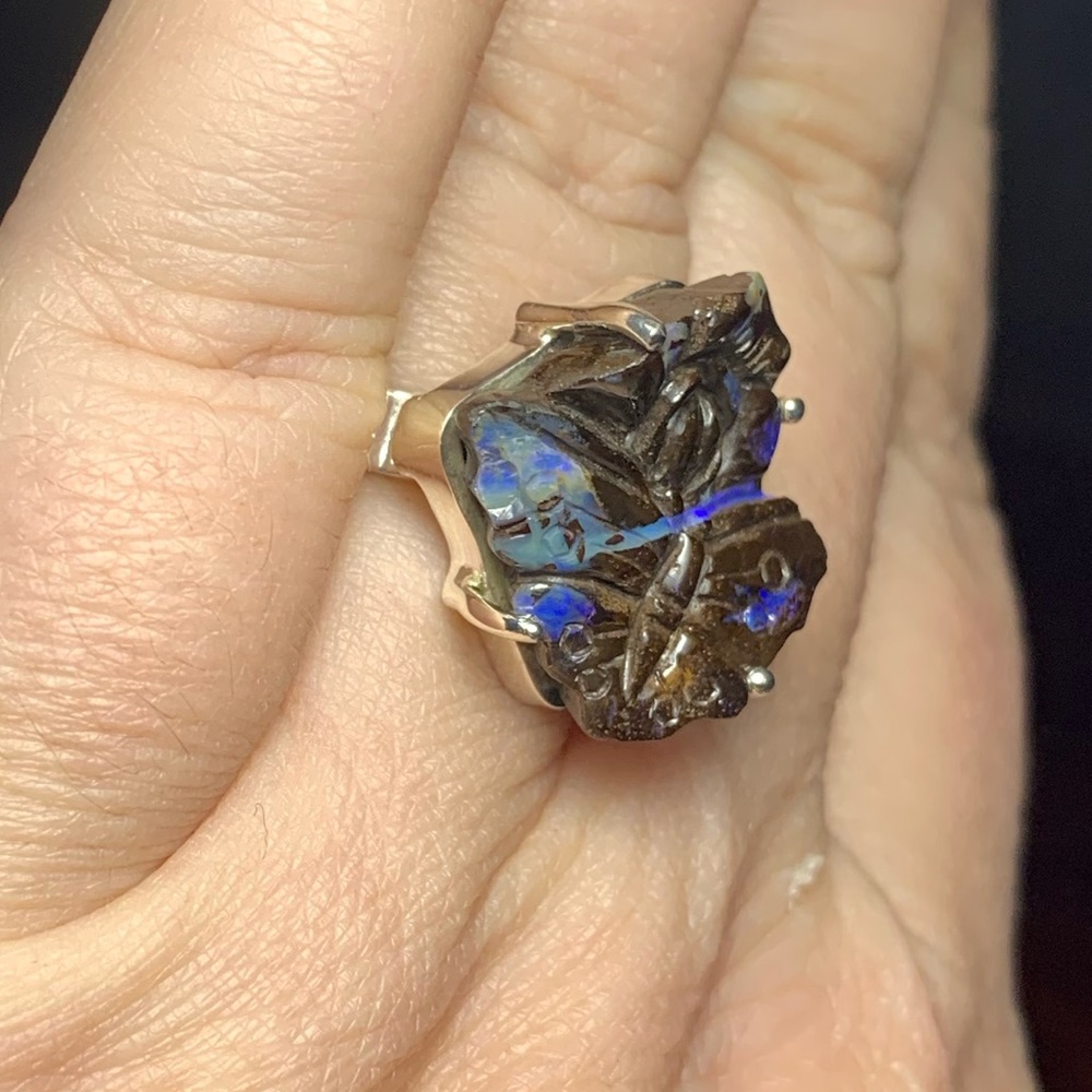 Solid Sterling Ring With Carved Boulder Opal - image 6